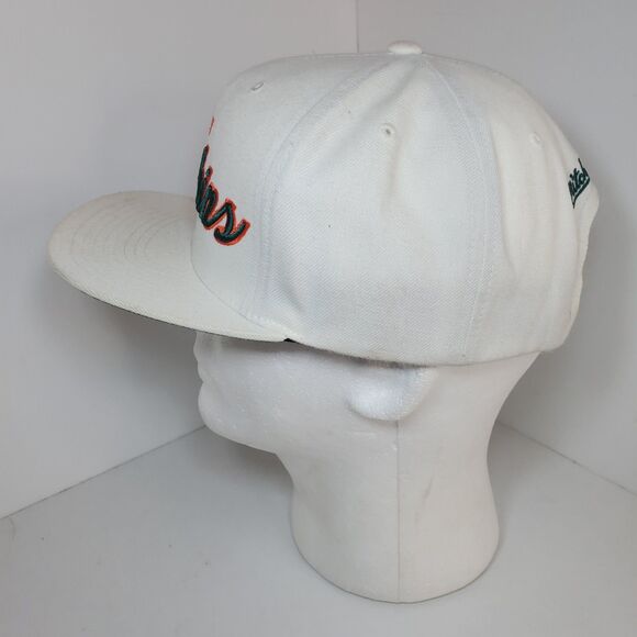 Rare Vtg Mitchell Ness White Miami Dolphin Embroider Spellout Logo Flat Bill 90s - Picture 5 of 13